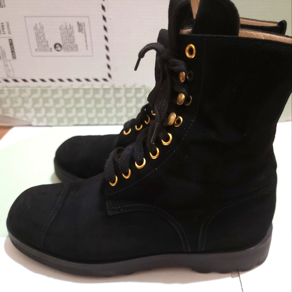 Vintage Chanel Suede Combat Boots 37.5 - Picture 1 of 8